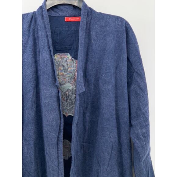 NEPTUNE Unisex Navy Rare TMCE Embroidered Graphic Open-Front Cardigan SZ OS - Picture 5 of 10